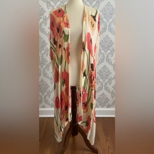 Janice Apparel Floral Abstract Poppy Print Kimono Summer Beach Coverup One Size